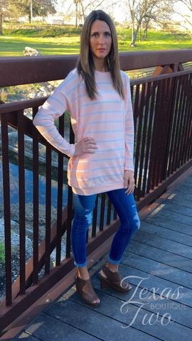 Peach and White Striped Sweater Top